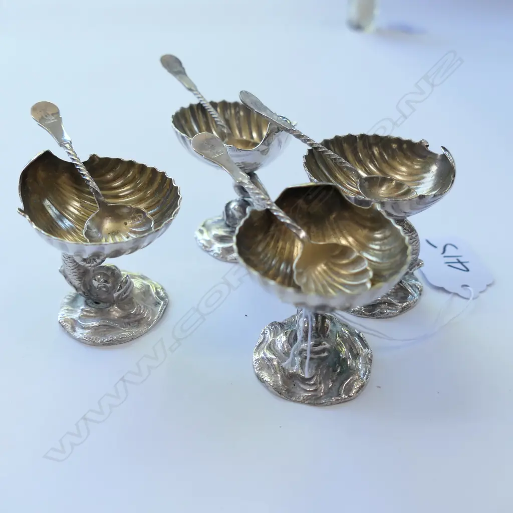 4 19THC SILVER PLATE SALTS WITH SPOONS Image 1++