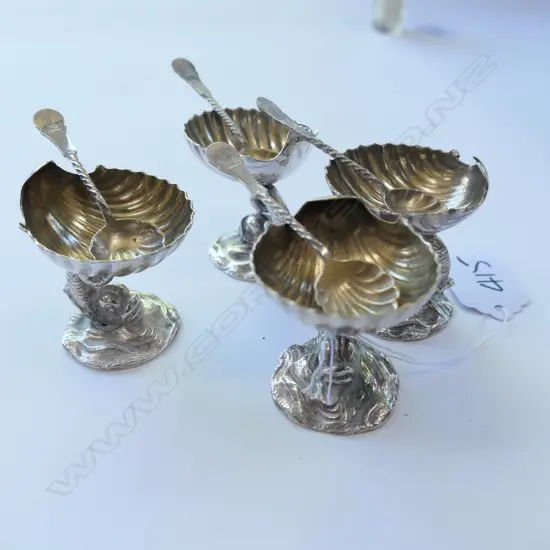 4 19THC SILVER PLATE SALTS WITH SPOONS