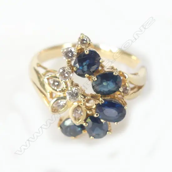 14CT Y G. SAPP./DIAMOND DRESS RING, A.F. 3.8GMS
