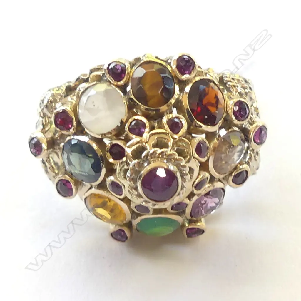 9CT MULTI COLOURED STONE DRESS RING 6.1 GMS Image 1++