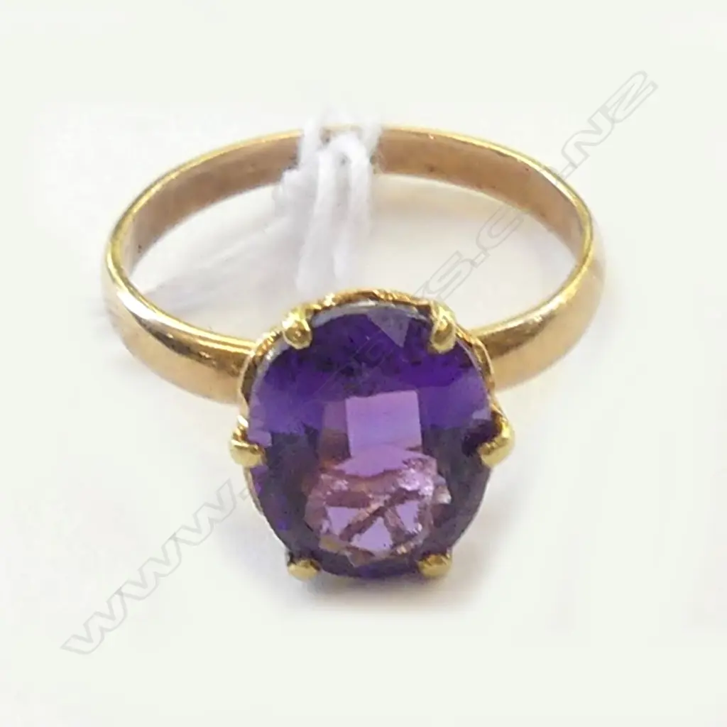 14CT YELLOW GOLD AMETHYST DRESS RING 2.1 GM Image 1++