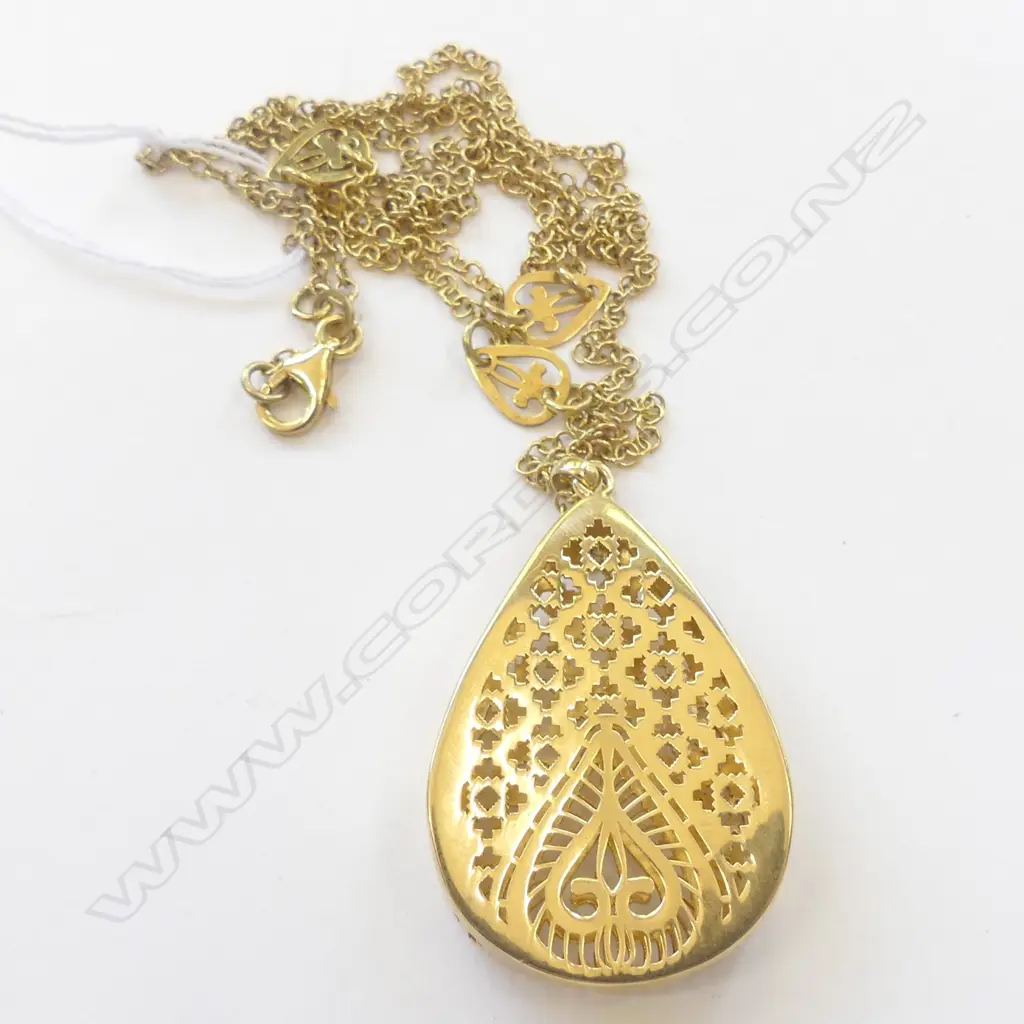 925 SILVER/GOLD PLATE CHAIN + LG UNMARKED FILIGREE PENDANT Image 1++
