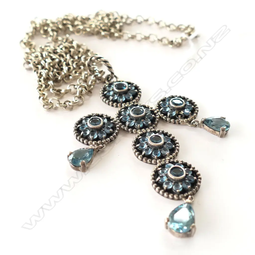 LG FACETED BLUE STONE CROSS PENDANT Image 1++