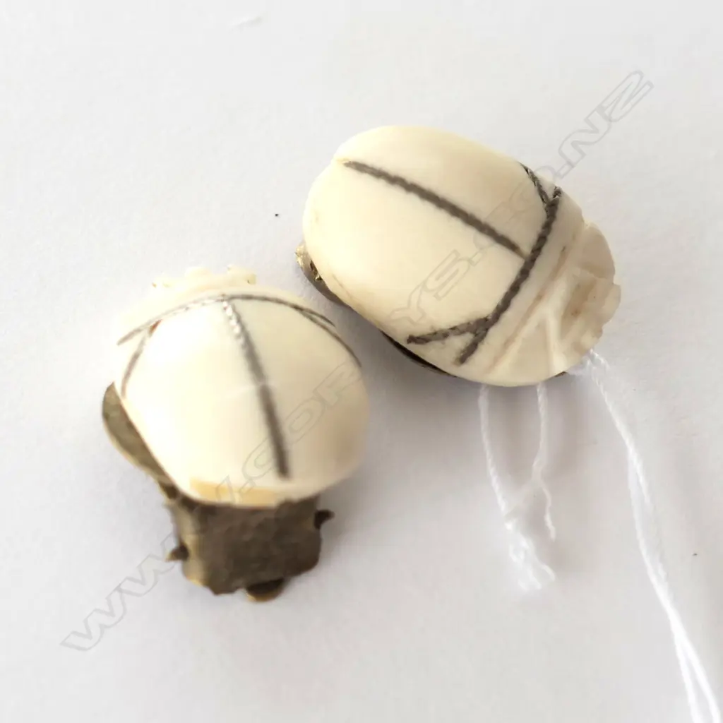 BONE SCARAB CLIP ON EARRINGS Image 1++