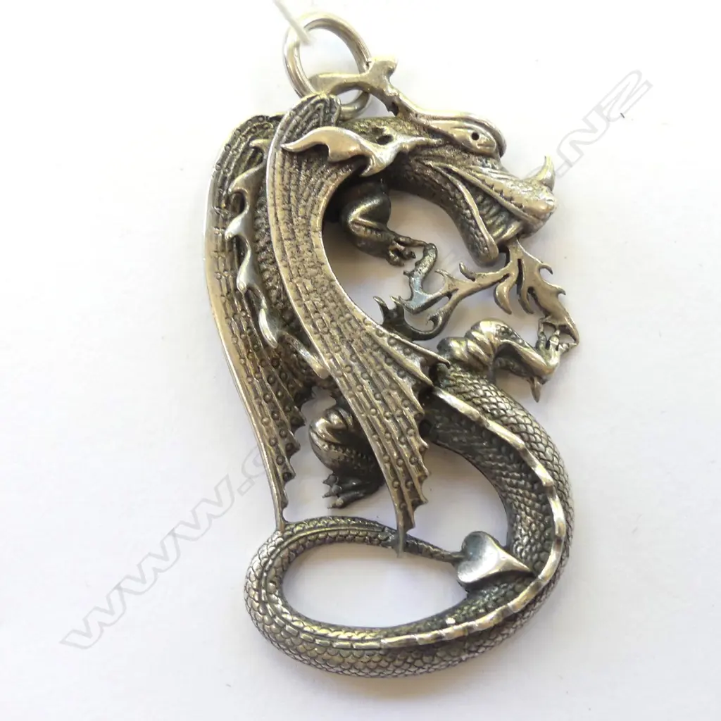 HEAVY SILVER DRAGON PENDANT, STAMPED, H. 55MM Image 1++