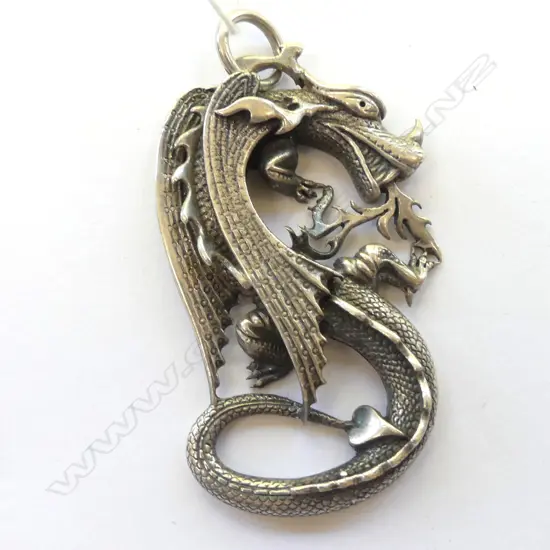 HEAVY SILVER DRAGON PENDANT, STAMPED, H. 55MM