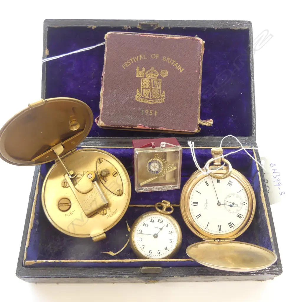 2 GOLD/PLATE POCKET WATCHES, 1951 CROWN ETC... Image 1++