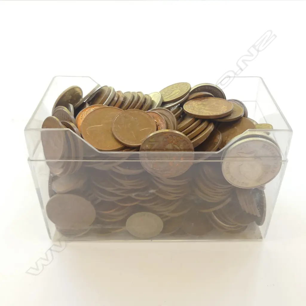 SMALL CONTAINER WITH COLLECTION OF NZ COINS Image 1++