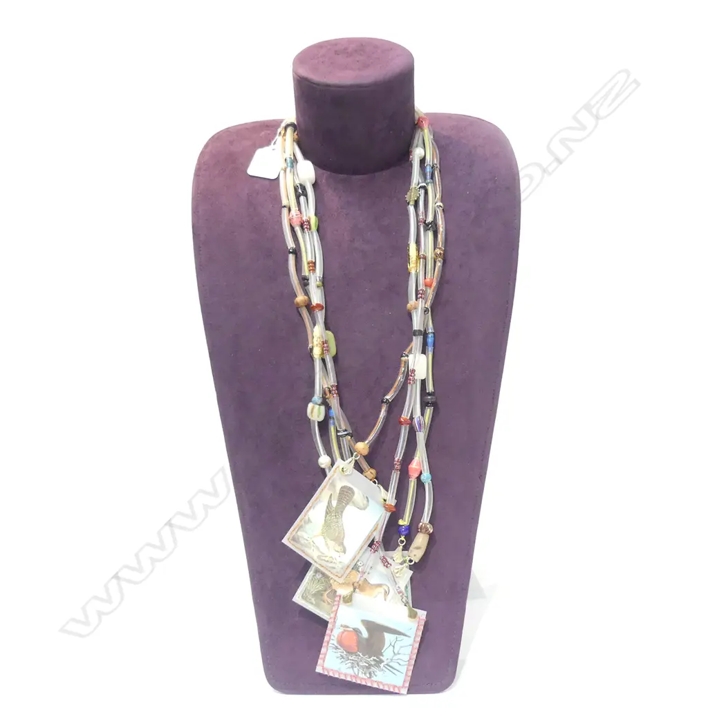 FOUR EXPERIMENTAL PLASTIC/CARD/PAPERBEAD NECKLACES WITH ADDITIONAL CARDS Image 1++