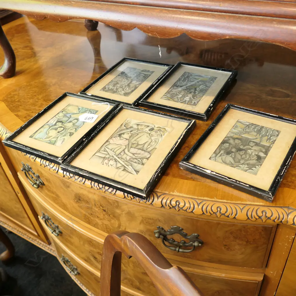 5 OLD MALAYSIAN  W/C & INK PAINTINGS FRAMED Image 1++