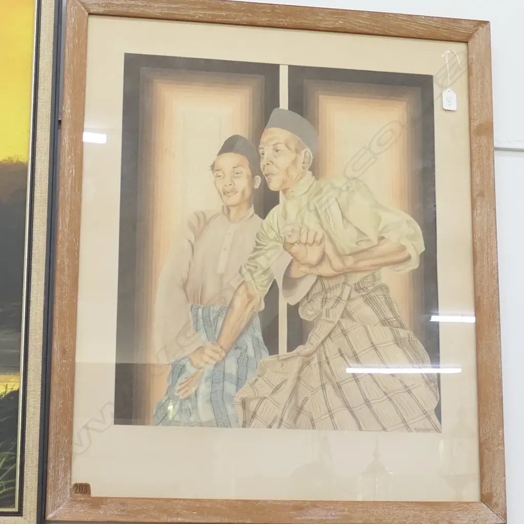 JOHN CRICHTON (UK/NZ 1917-93) MALAYSIAN ZAPIN DANCERS W/C SIGNED & DATED49 Image 1++