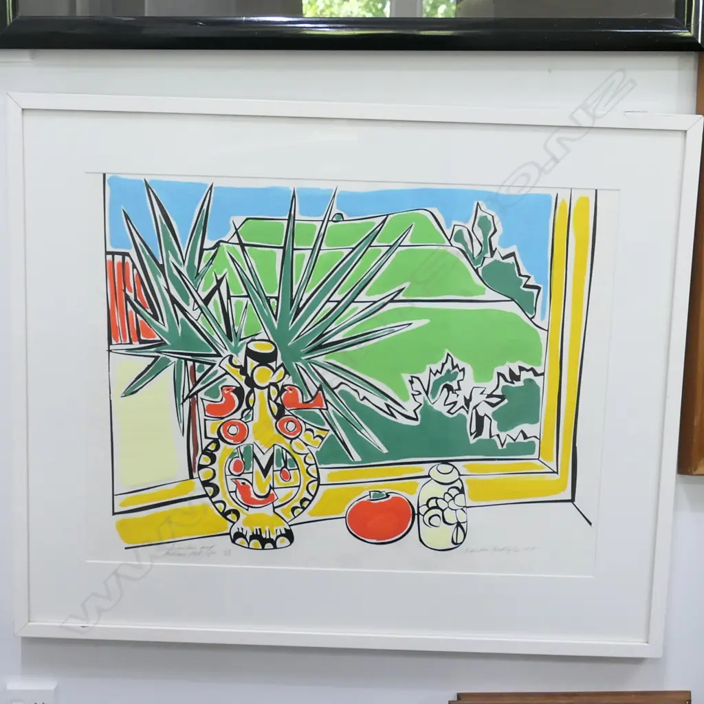 CLAUDIA POND EYLEY "MANGAWHAU & MEXICAN STILL LIFE" SCREENPRINT w HAND COLOUR, SIGNED & DATED '85. 720 x 540mm Image 1++