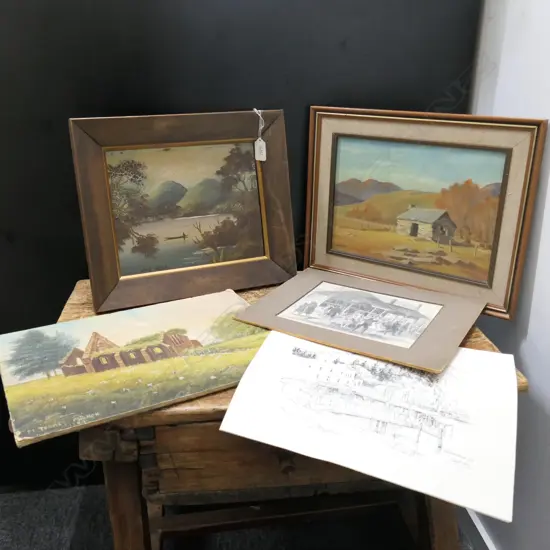 FRAMED OIL PAINTINGS & 1 PRINT: LAKE ROTORI ROTORUA ETC