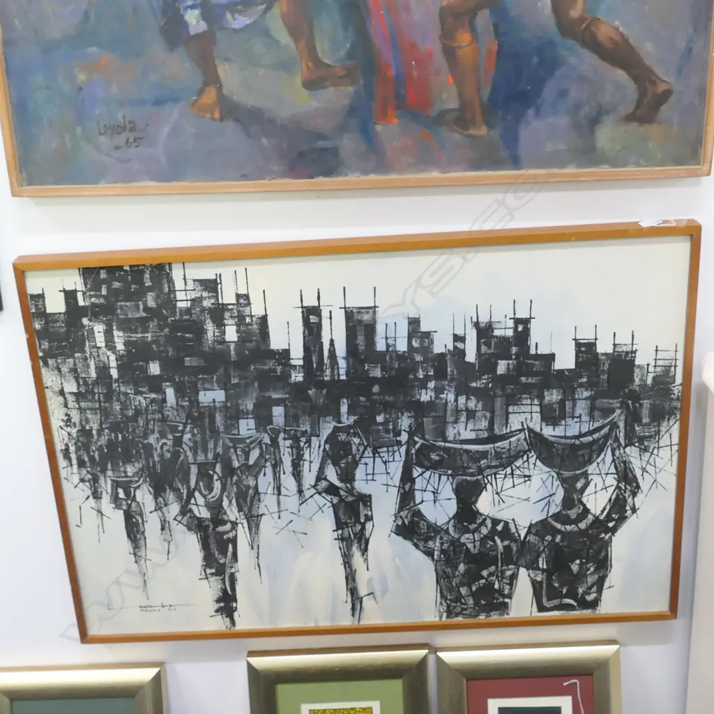 SEVERINO LACAMBA OIL ON CANVAS ABSTRACT FIGURES S.D.1966 Image 1++