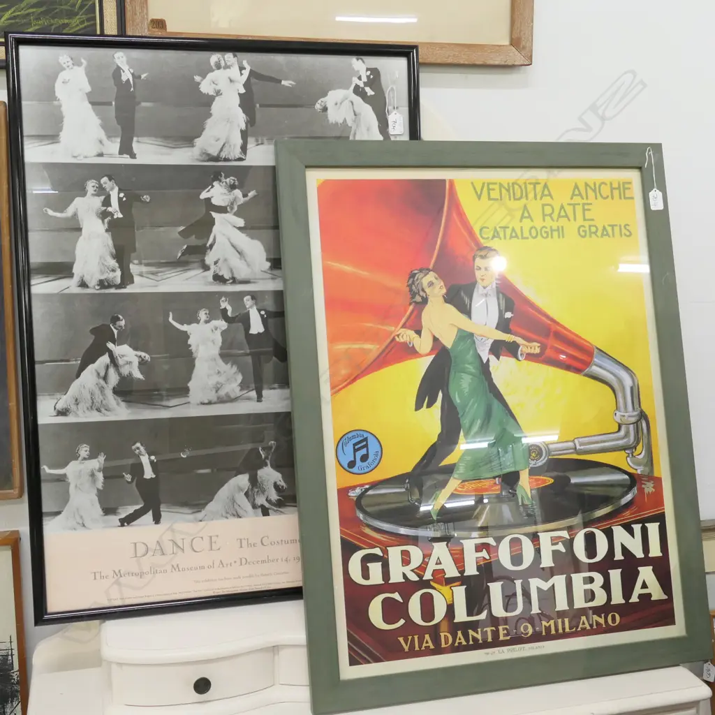 2 LGE FRAMED POSTERS: 'GRAFOFON COLUMBIA' & 'DANCE' Image 1++