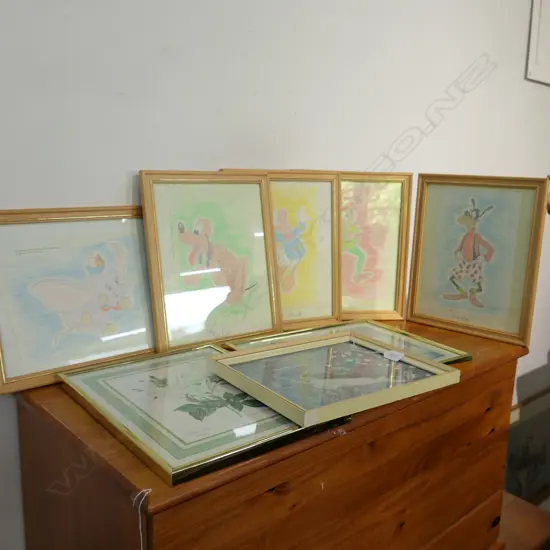 8 FRAMED PRINTS, DRAWINGS