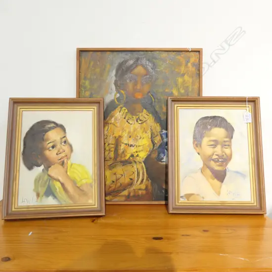 1964 PORTRAIT OIL BY PACO + 2 PORTRAITS BY LOYOLA