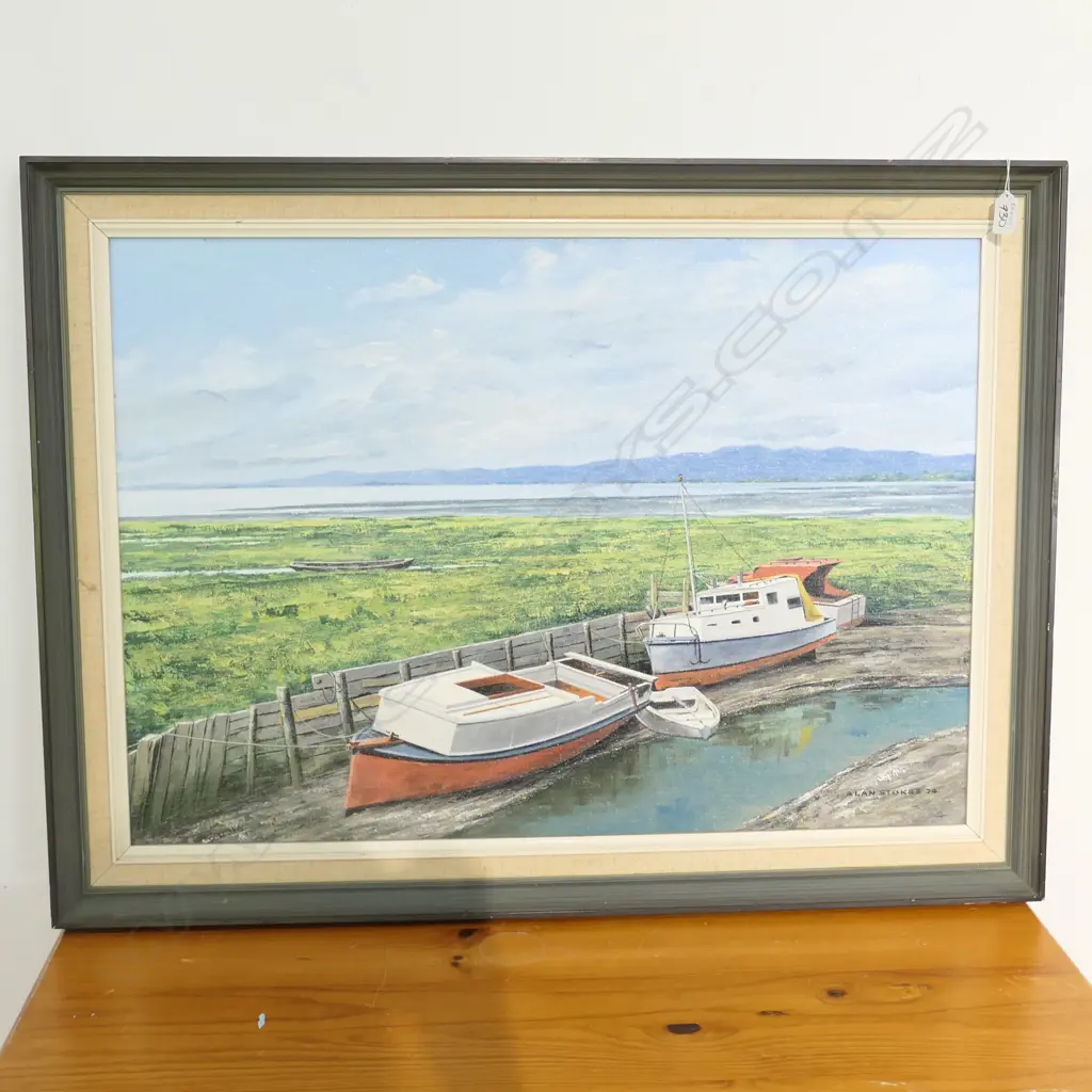 ALAN STOKES, OIL ON BOARD, BOATS AT KAIAUA Image 1++
