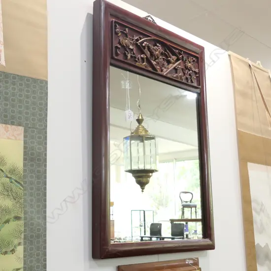 CARVED TEAK MIRROR 780MM H 550MM W