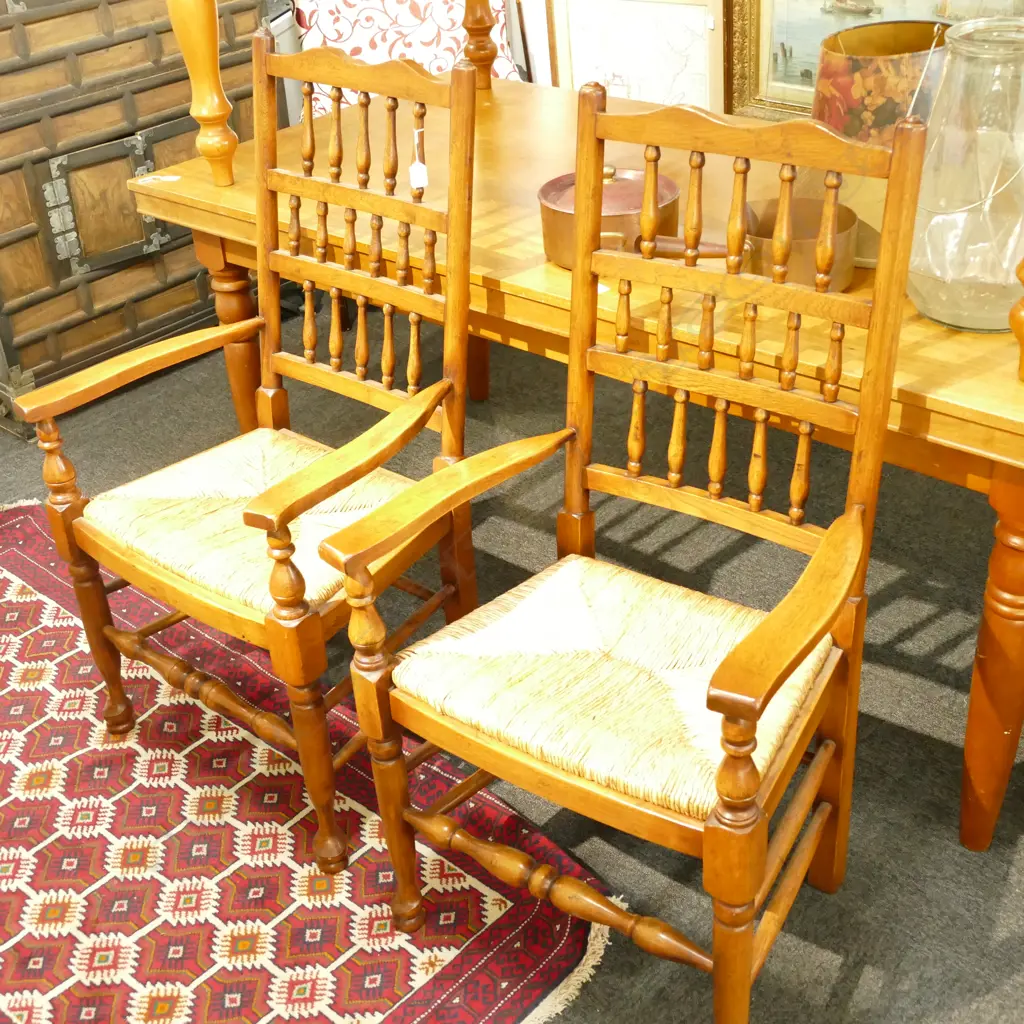 PAIR OF SEAGRASS SEATED OAK SPINDLE BACK ARMCHAIRS Image 1++