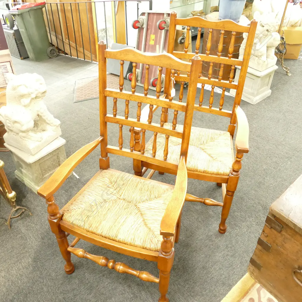 PAIR OF SEAGRASS SEATED OAK SPINDLE BACK ARMCHAIRS Image 1++