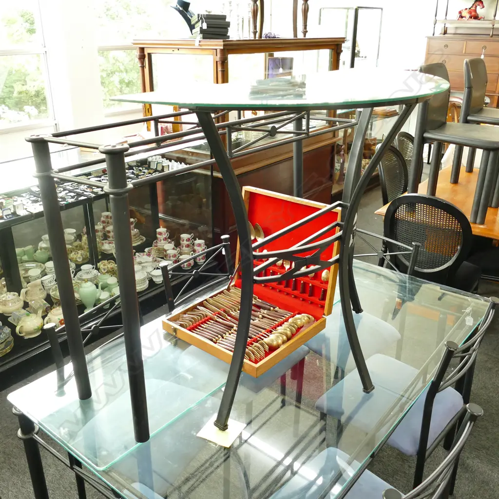 2 GLASS TOP CONSUL TABLES, REFECTORY L 1160 MM + DEMI-LUME Image 1++