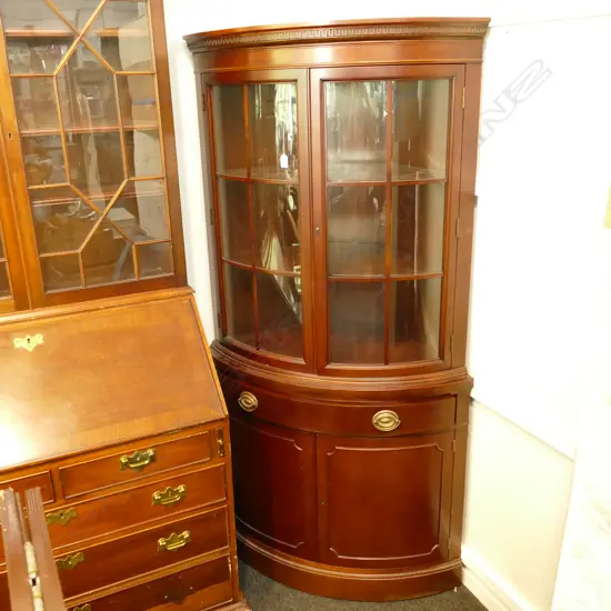 MAHOGANY GLAZED CORNER CUPBOARD