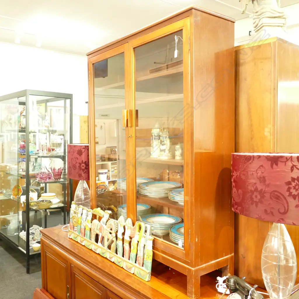 TEAK 2 DOOR DISPLAY CABINET MULTI SHELF Image 1++