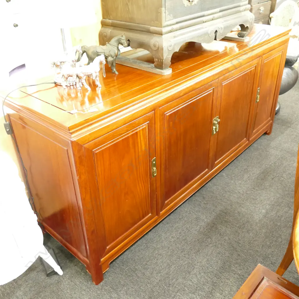 CHINESE TEAK 4 DOOR SIDEBOARD Image 1++