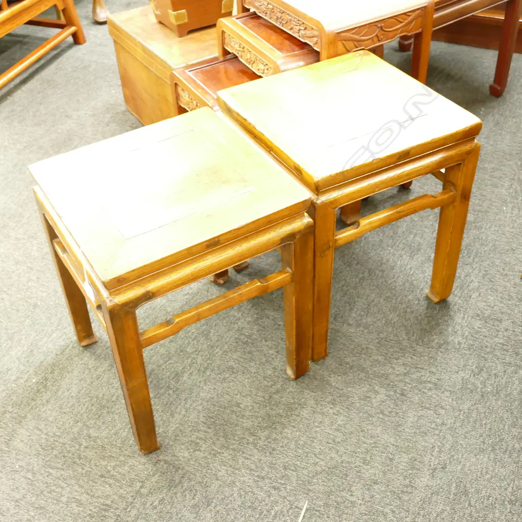 TWO CHINESE ELM SIDE TABLES Image 1++