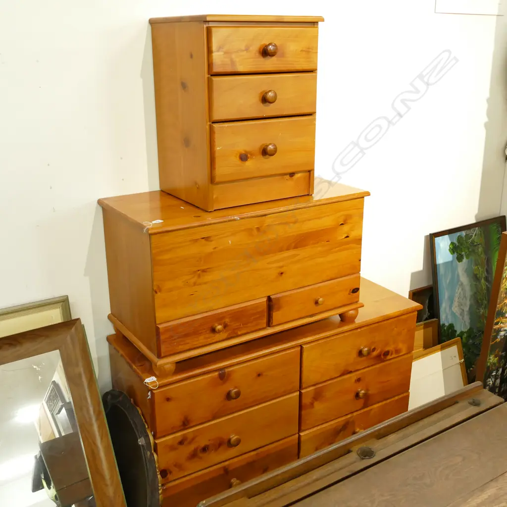 PINE CHEST OF DRAWERS + BEDSIDE DRAWERS + GLORY BOX Image 1++