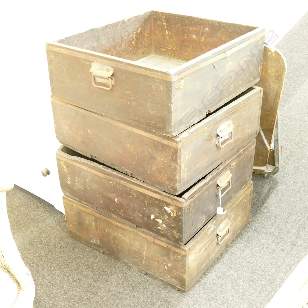 4 OLD MACHINIST STORAGE BOXES. 580 X 680MM + 2 WINE BOXES Image 1++
