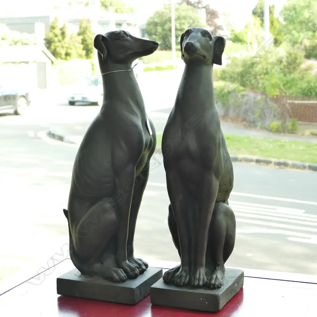 PAIR OF LARGE SEATED GREYHOUNDS (AF) - H. 500MM Image 1++