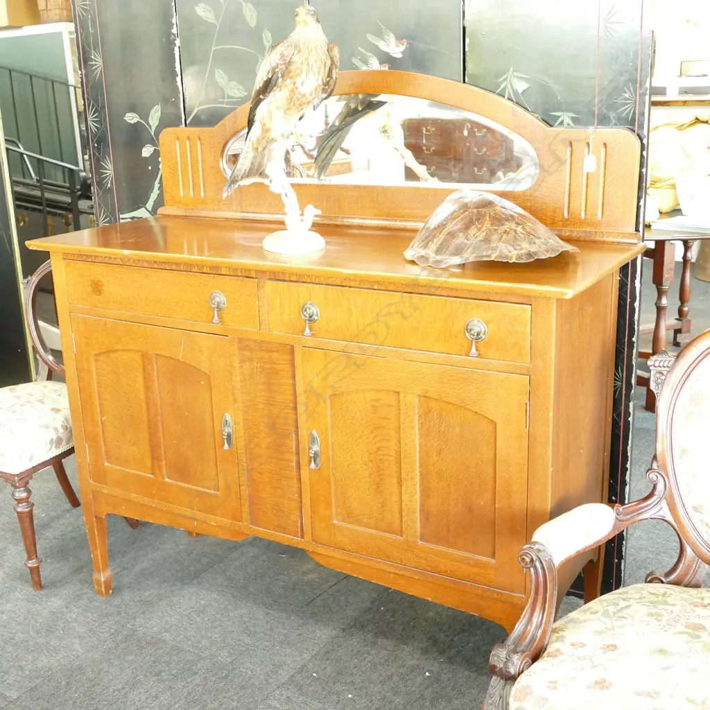 OAK ARTS & CRAFTS SIDEBOARD w MIRROR BACK Image 1++