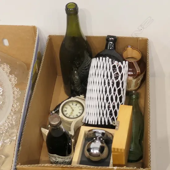 BOX OLD BOTTLES DOULTON JUG CLOCK...