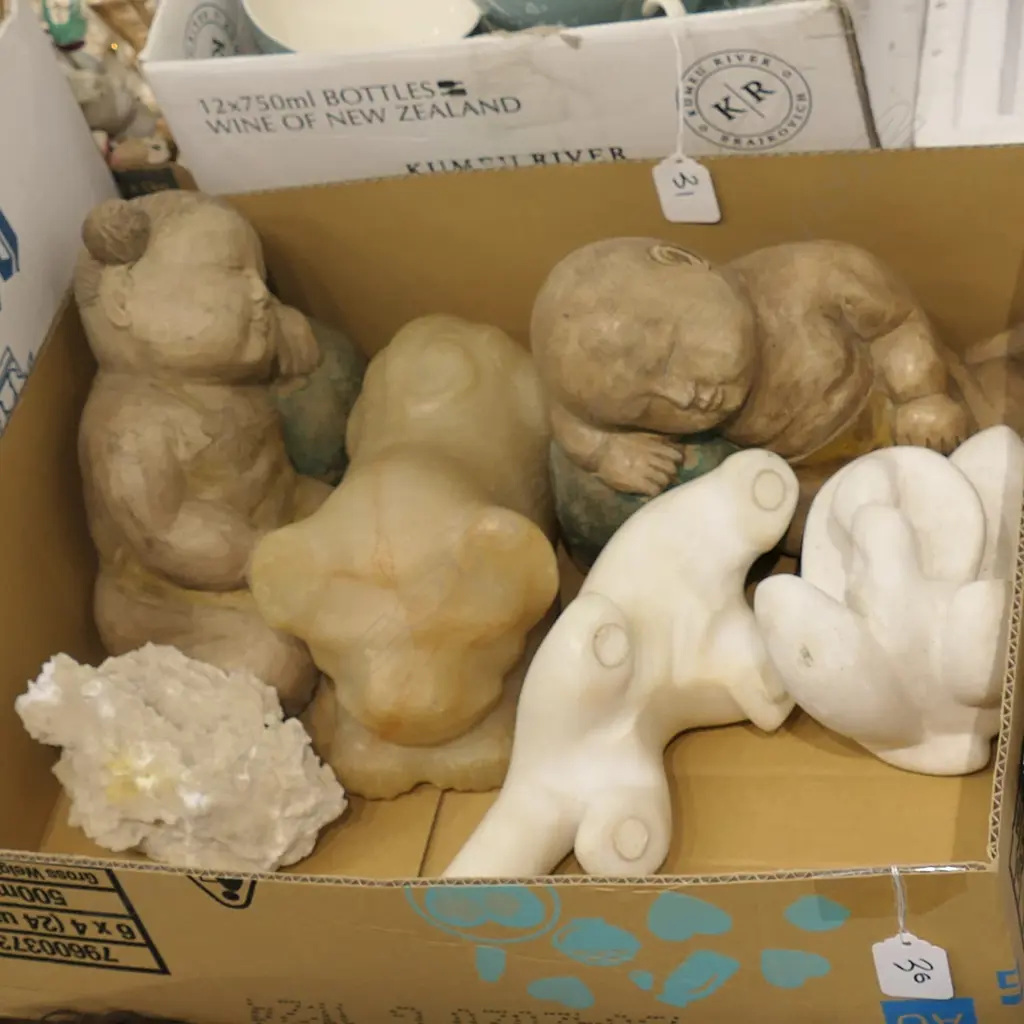 BOX LOT SOAP STONE / WOODEN PIECES ETC Image 1++