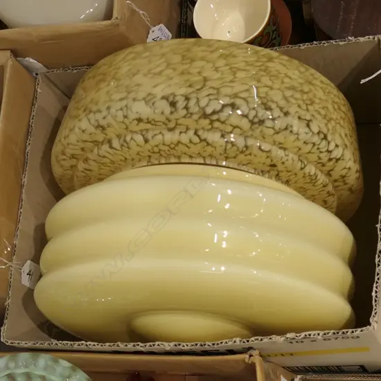 TWO LARGE YELLOW ART DECO SHADES