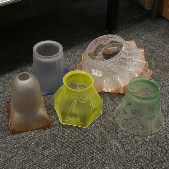 BOX LOT COLOURED EDWARDIAN LIGHT FITTINGS