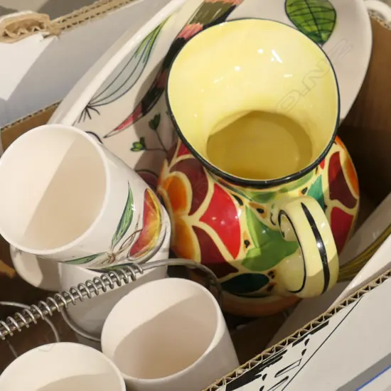 BOX RETRO CHINA, ITALIAN PLATES, MUG SET & DECO JUG