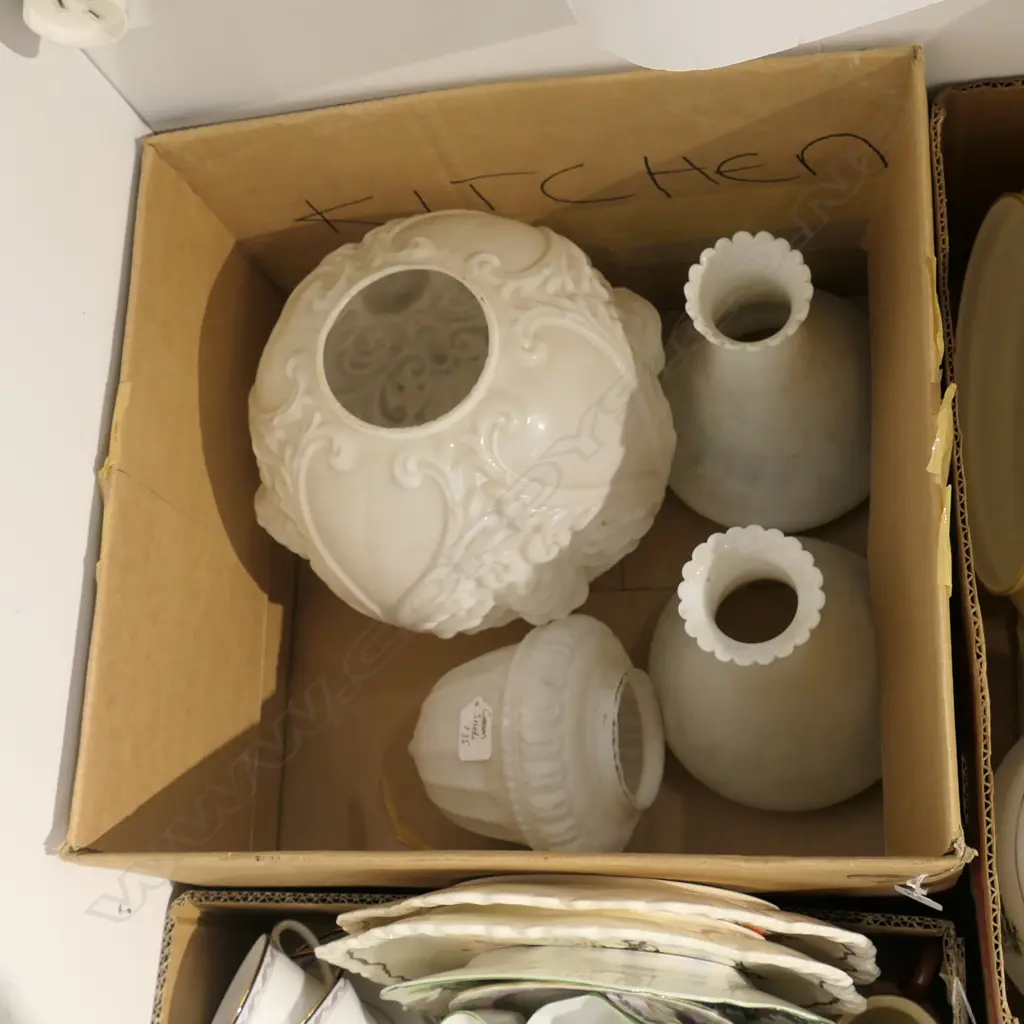 BOX LOT VICTORIAN MILK GLASS SHADES Image 1++