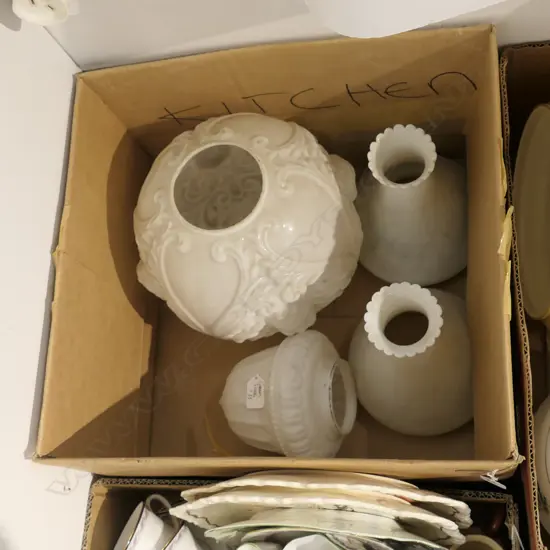 BOX LOT VICTORIAN MILK GLASS SHADES