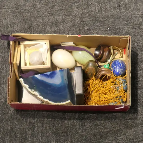 BOX LOT MARBLE EGGS ETC