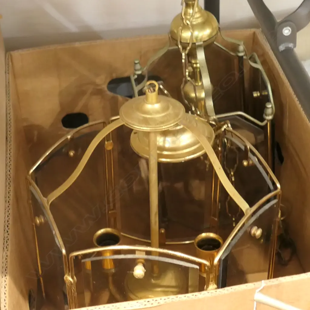 TWO BRASS / GLASS CEILING LIGHTS Image 1++