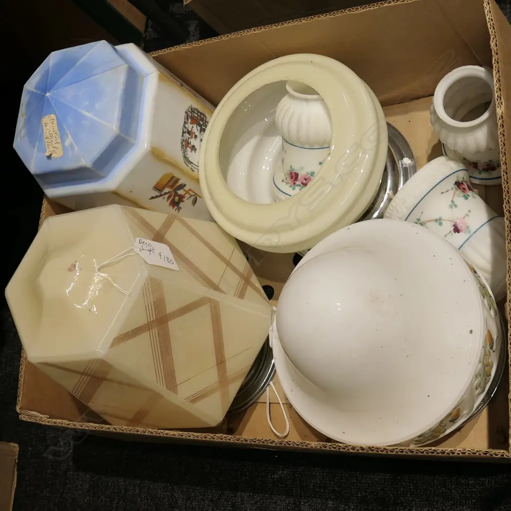 BOX LOT ASST. ART DECO LIGHT SHADES Image 1++