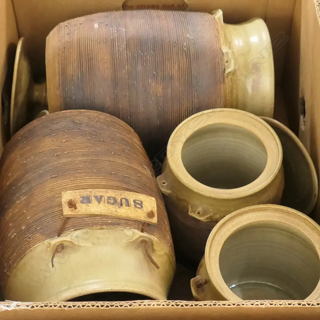 BOX NZ STUDIO POTTERY KITCHEN STORAGE JARS W/ LABELS Image 1++