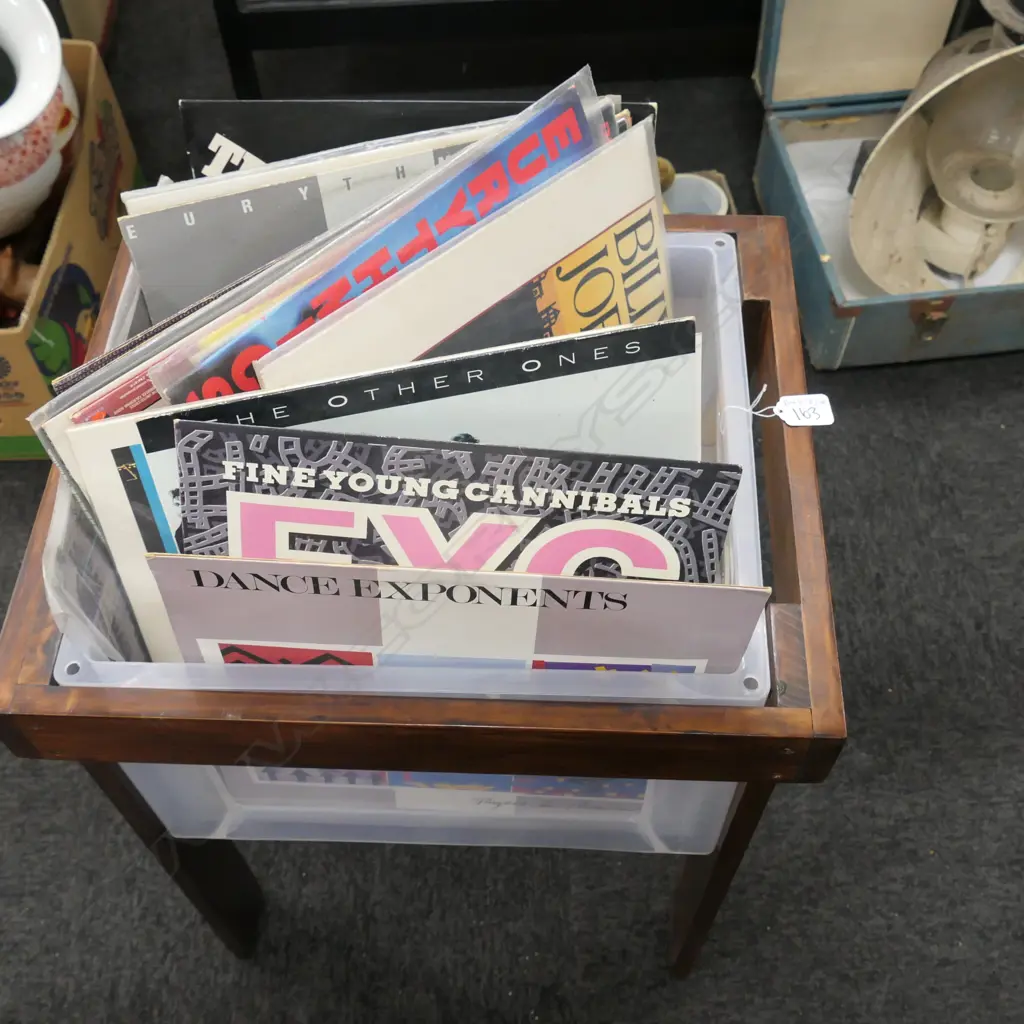 BOX LOT RECORDS ON STAND INCL; ELO, B52S DIRE STRAIGHTS ETC  Image 1++