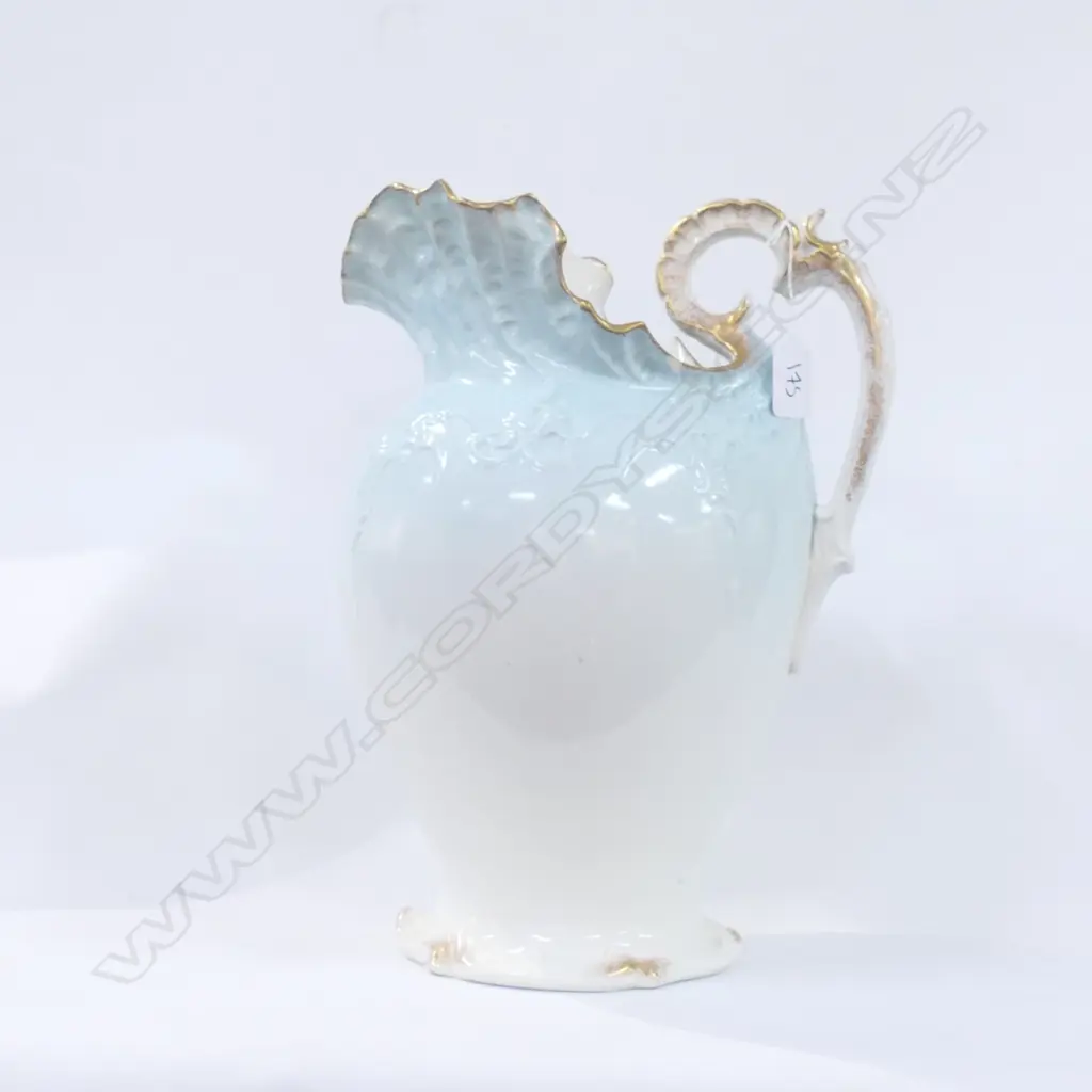 VICTORIAN LARGE BLUE PITCHER,GOLD TRIM, 340MM TALL Image 1++