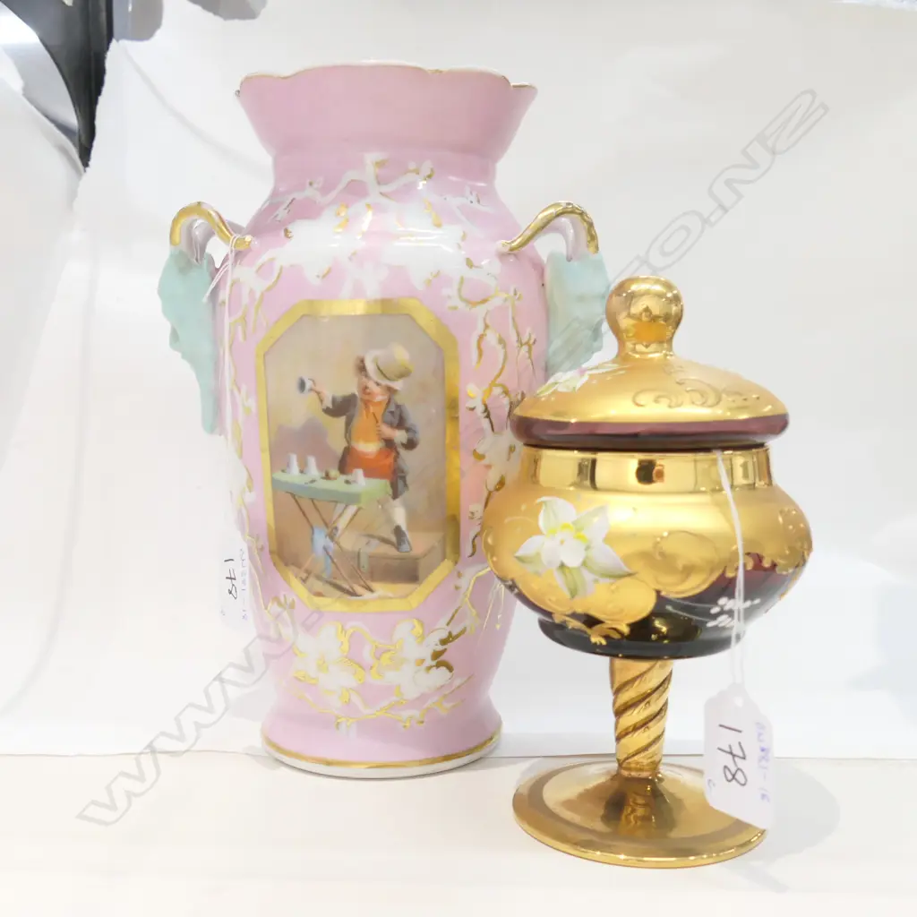 19TH CENTURY PORCELAIN VASE + VENETIAN LIDDED PEDESTAL BOWL Image 1++