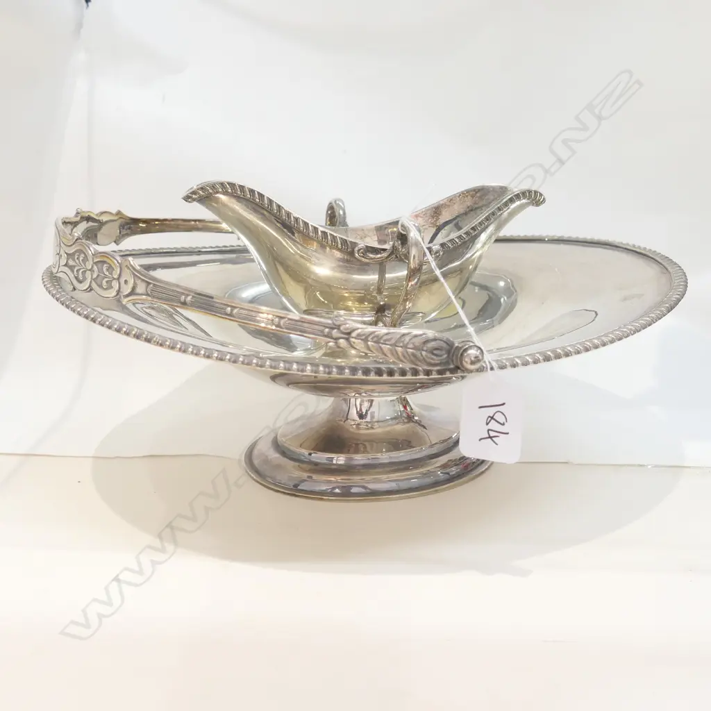SILVER PLATED BASKET AND GRAVY BOAT, ENGRAVED w JAPANESE NAVAL INSIGNIA  Image 1++