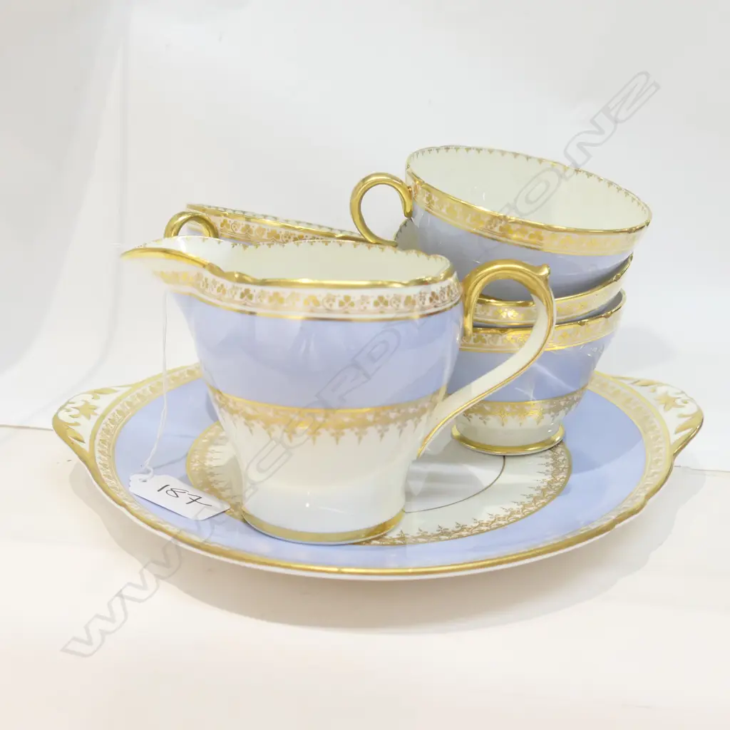 SHELLEY PART 7 PIECE TEA SET, BLUE AND GOLD Image 1++